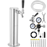 Kegerator Tower Kit, Single Tap Beer Conversion Kit, Stainless Steel Keg Beer Tower Dispenser with Dual Gauge CGA320 Regulator & D-System Keg Coupler, Self-Closing Spring for Party Bar Home